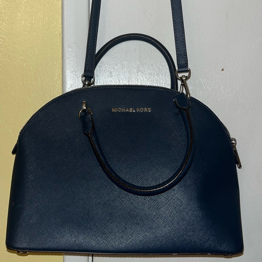 Michael Kors Bag Handbag Emmy LG Dome Satchel Navy Blue 35T9SY3S3L